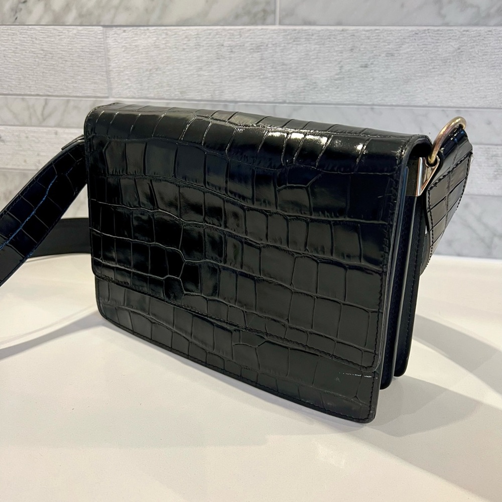 & Other Stories Black Crocodile-Embossed Crossbody Bag